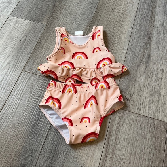 Younger Tree Toddler Baby Girls 2PCS Swimsuit - Summer Sleeveless Rainbow 6-12M - Picture 2 of 10